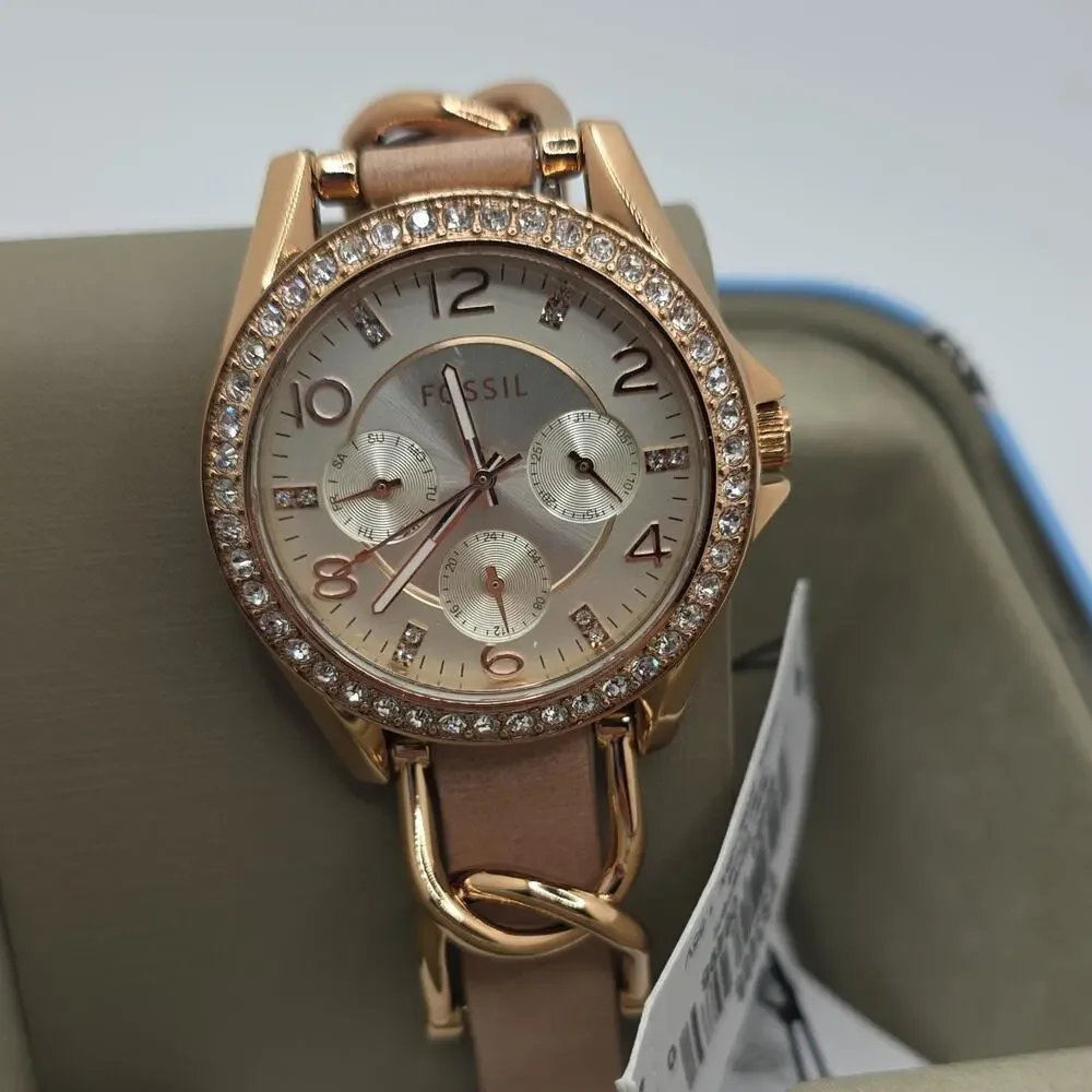 Fossil ES3466 Women’s Rose Gold-Tone Crystal Bezel Quartz Chronograph w/ Box